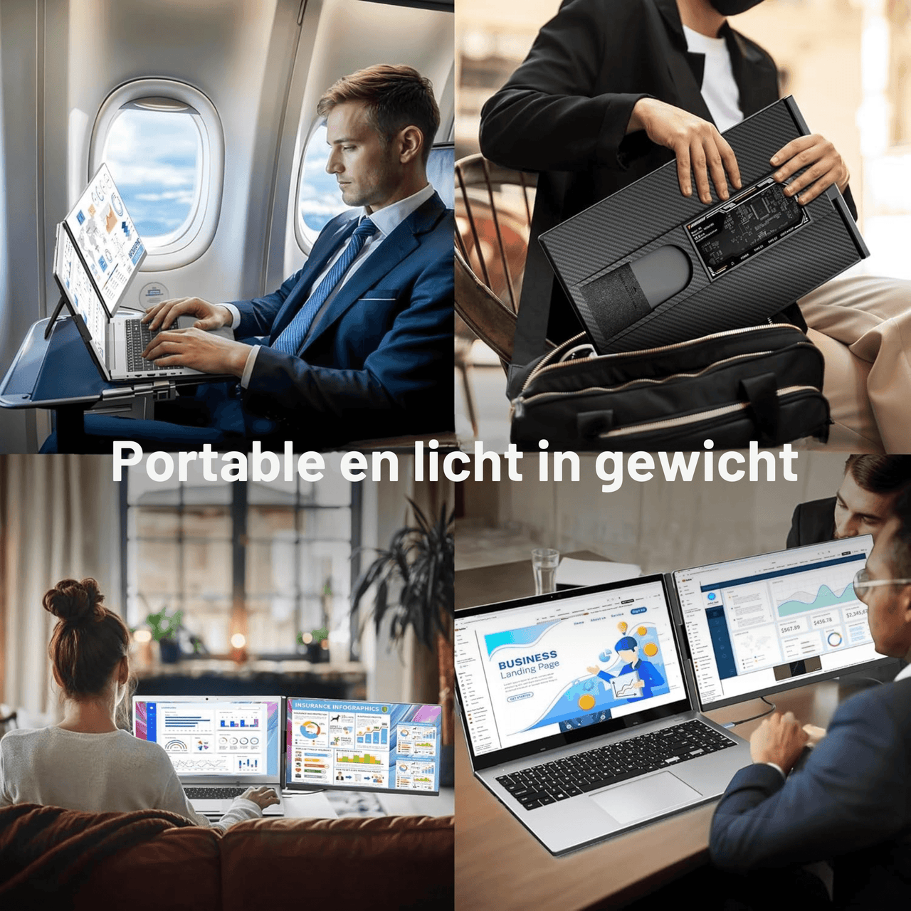 Alpha pro draagbare monitor 15.6 inch dual testemonials die het scherm in gebruik hebben