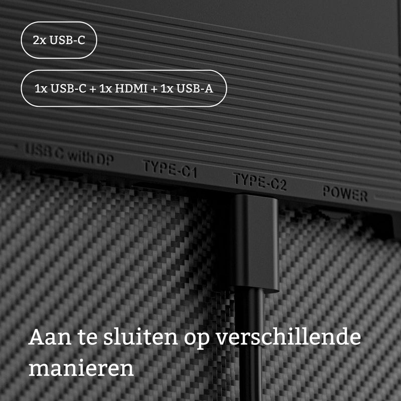 Close-up of ports on a portable monitor showing USB-C, HDMI, and USB-A connections for flexible laptop compatibility
