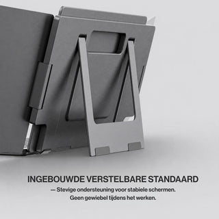 Close-up of the adjustable built-in stand on the back of a portable monitor, designed to keep the triple-screen setup stable.