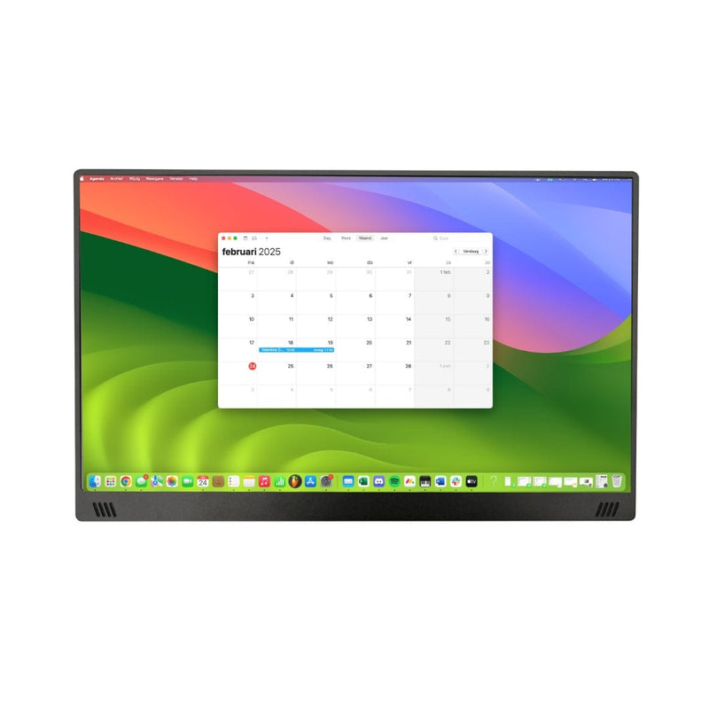 15.6-inch Full HD portable monitor displaying a calendar interface on a vibrant desktop screen with clear resolution and slim bezels