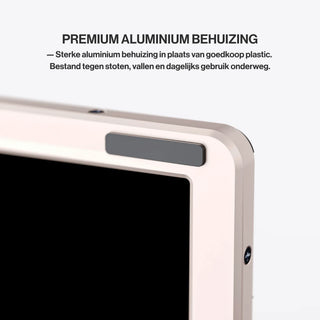 Close-up of a portable monitor corner showing its slim premium aluminium housing designed for durability during everyday travel and work.