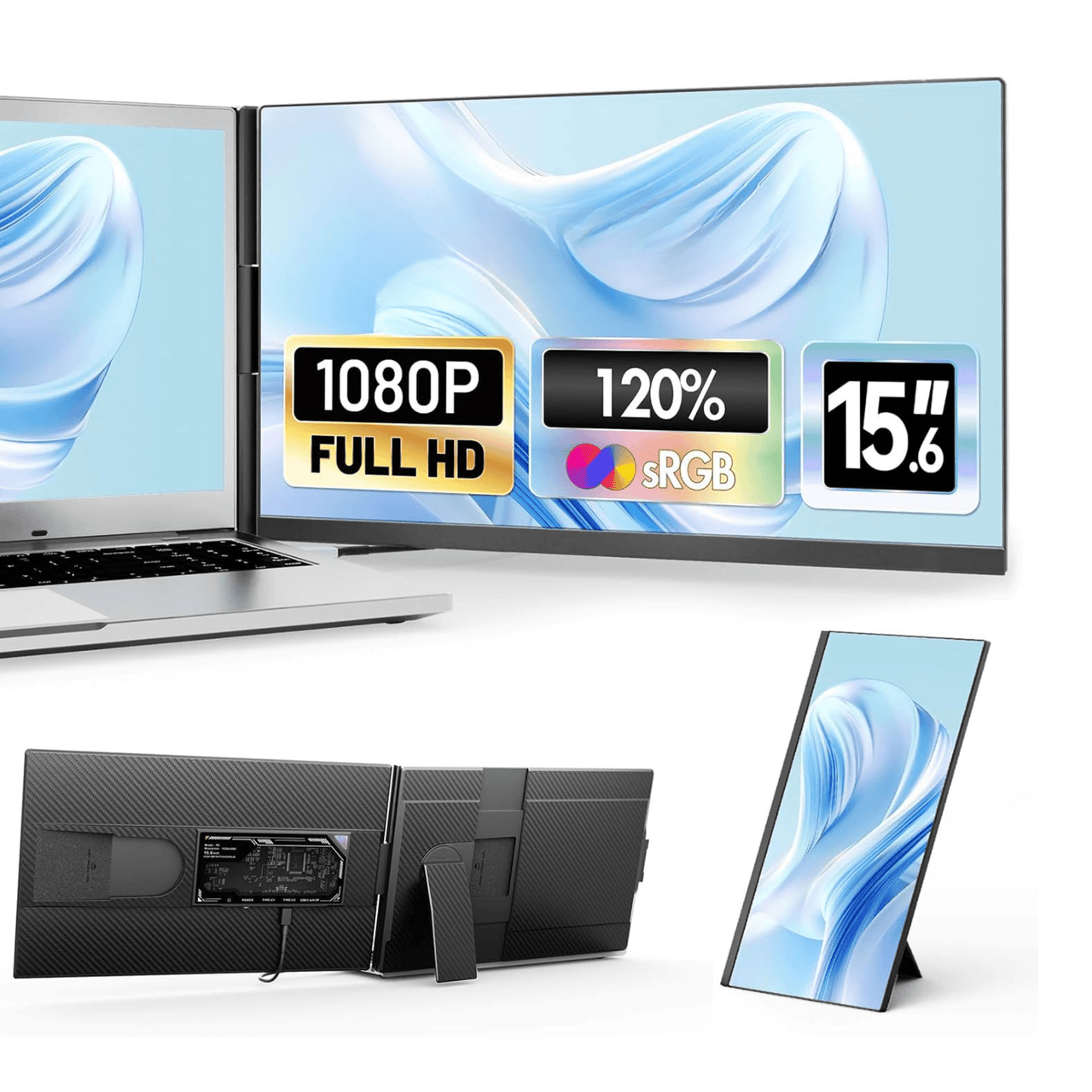 Alpha pro draagbare monitor 15.6 inch dual – vooraanzicht van het scherm in gebruik