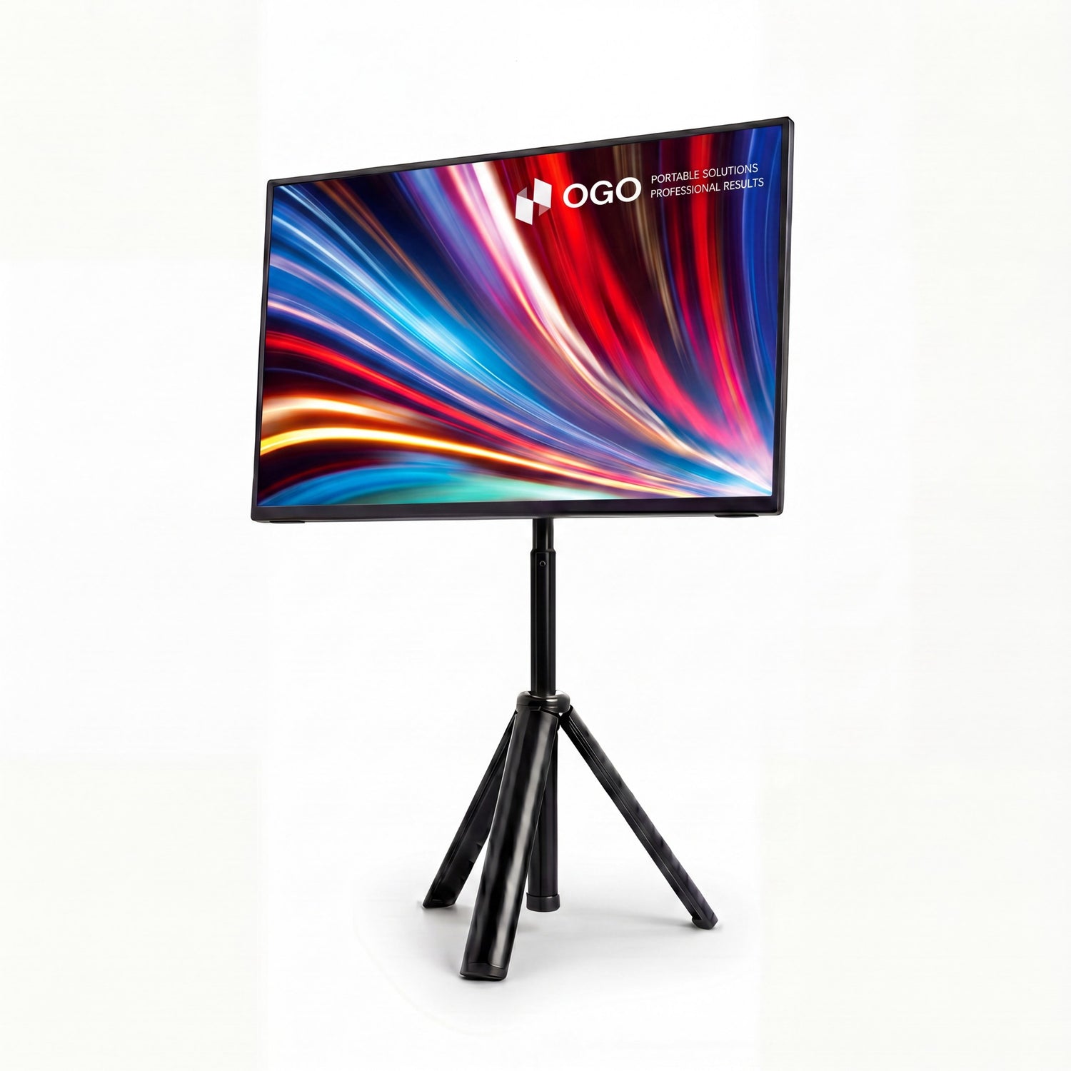 Portable monitor mounted on a lightweight tripod stand, creating an elevated external display for mobile productivity and remote work.