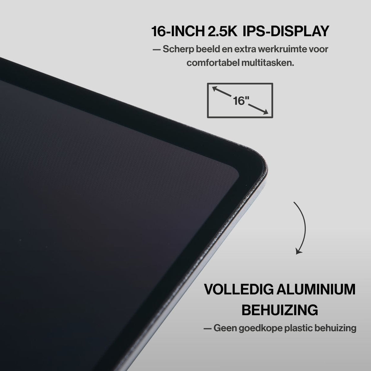 Portable monitor OneSight AMOLED met levendig 16-inch scherm en dunne randen voor gedetailleerd beeld, rijke kleuren en extra werkruimte.
