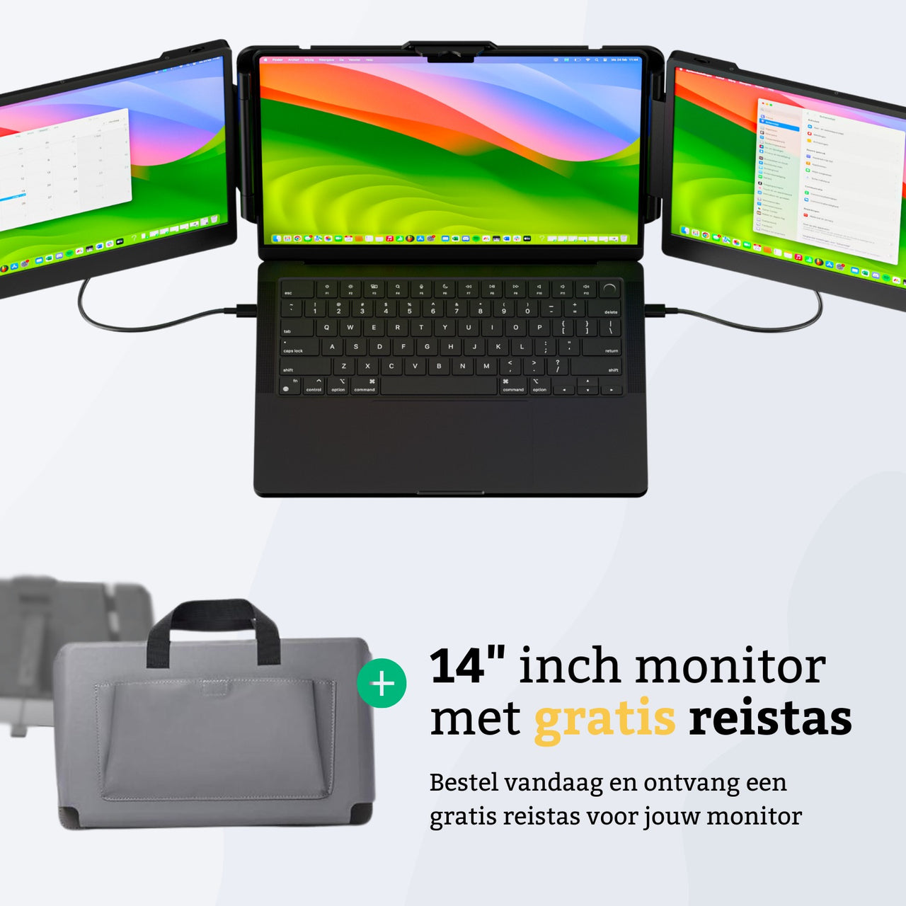 Boven aanzicht portable monitor met vooraanzicht gratis reistas