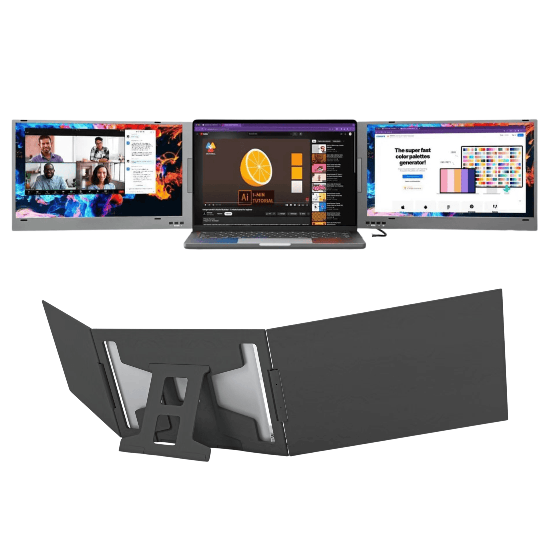 Voor- en achterkant van de VisionMate 15.6 inch trio portable monitor – slank en licht ontwerp